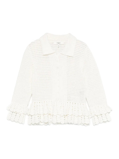 Ruffled-Hem Crochet Cardigan