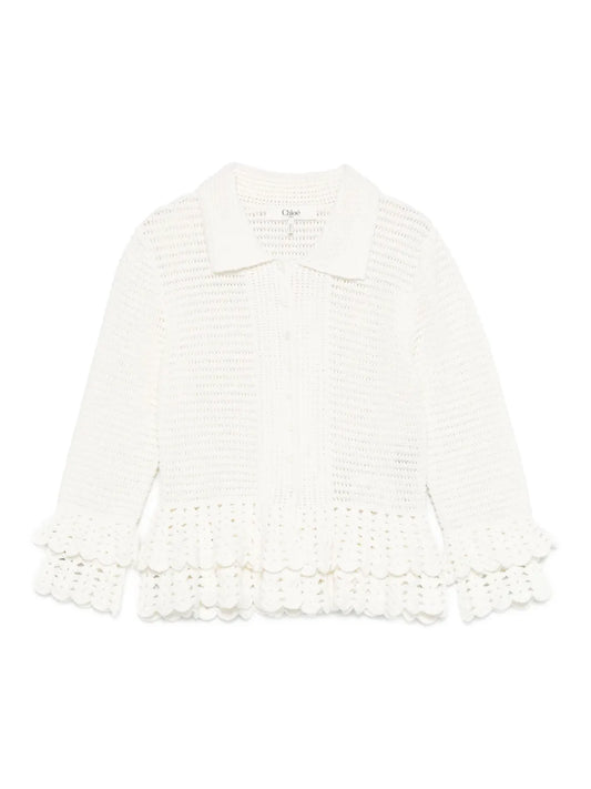 Ruffled-Hem Crochet Cardigan