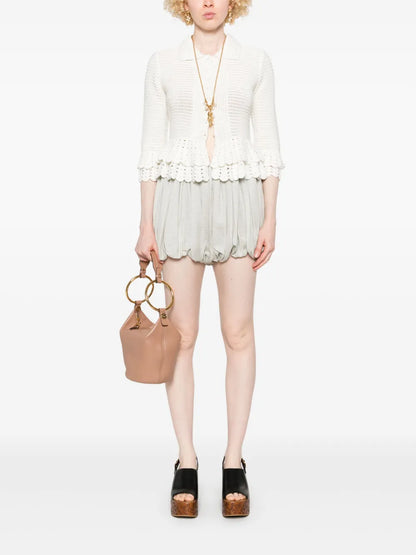 Ruffled-Hem Crochet Cardigan
