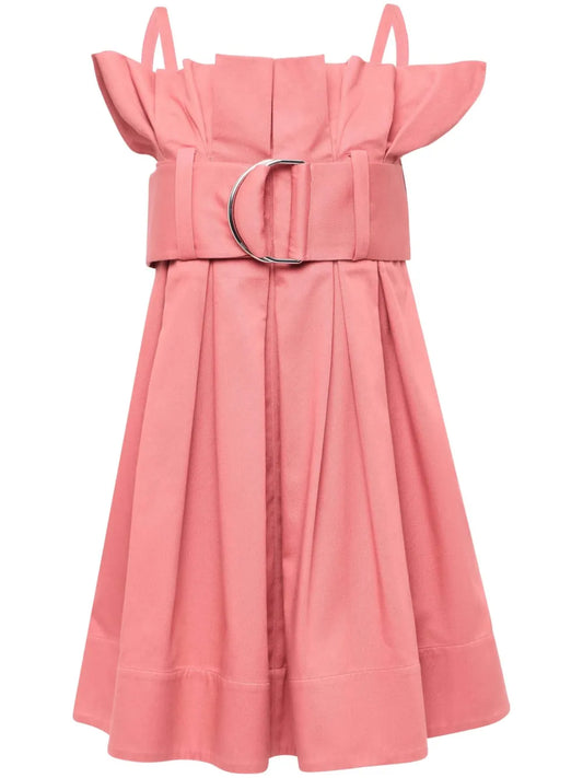 Belted Pleated Mini Dress