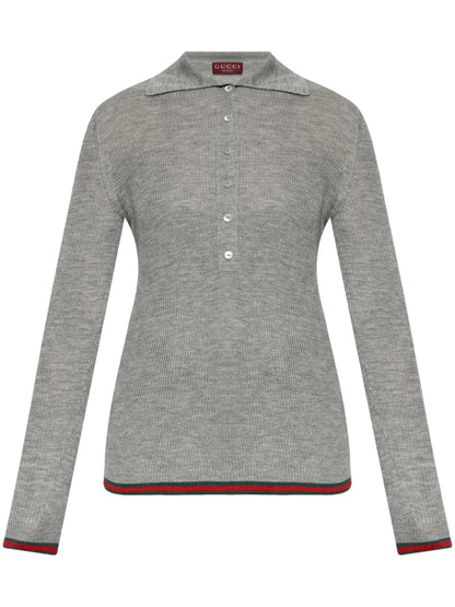Web-Stripe Trim Polo Top