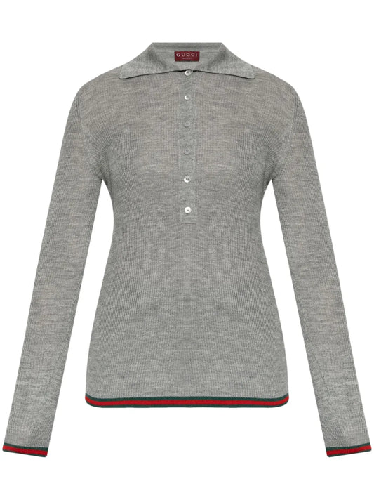 Web-Stripe Trim Polo Top