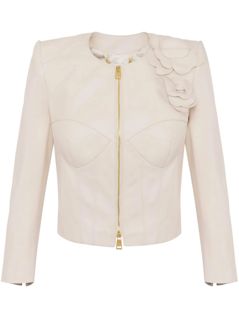 Flower Appliqués Leather Jacket