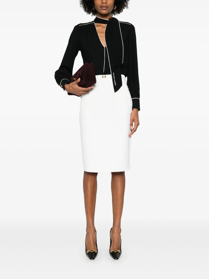 Satin-Trim Crepe Midi Skirt