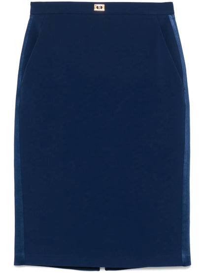 Satin-Trim Crepe Midi Skirt