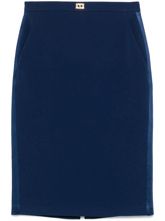 Satin-Trim Crepe Midi Skirt