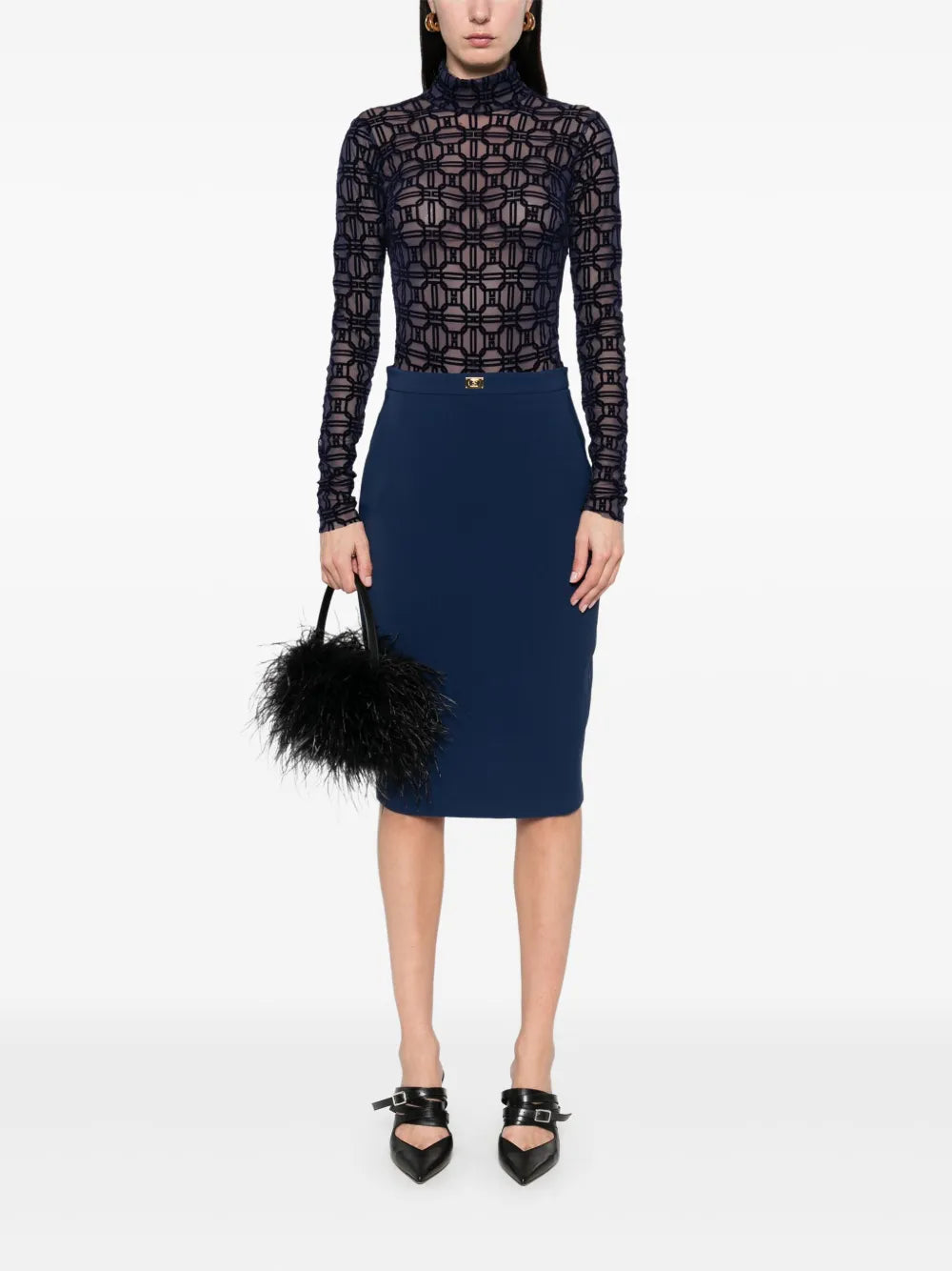 Satin-Trim Crepe Midi Skirt