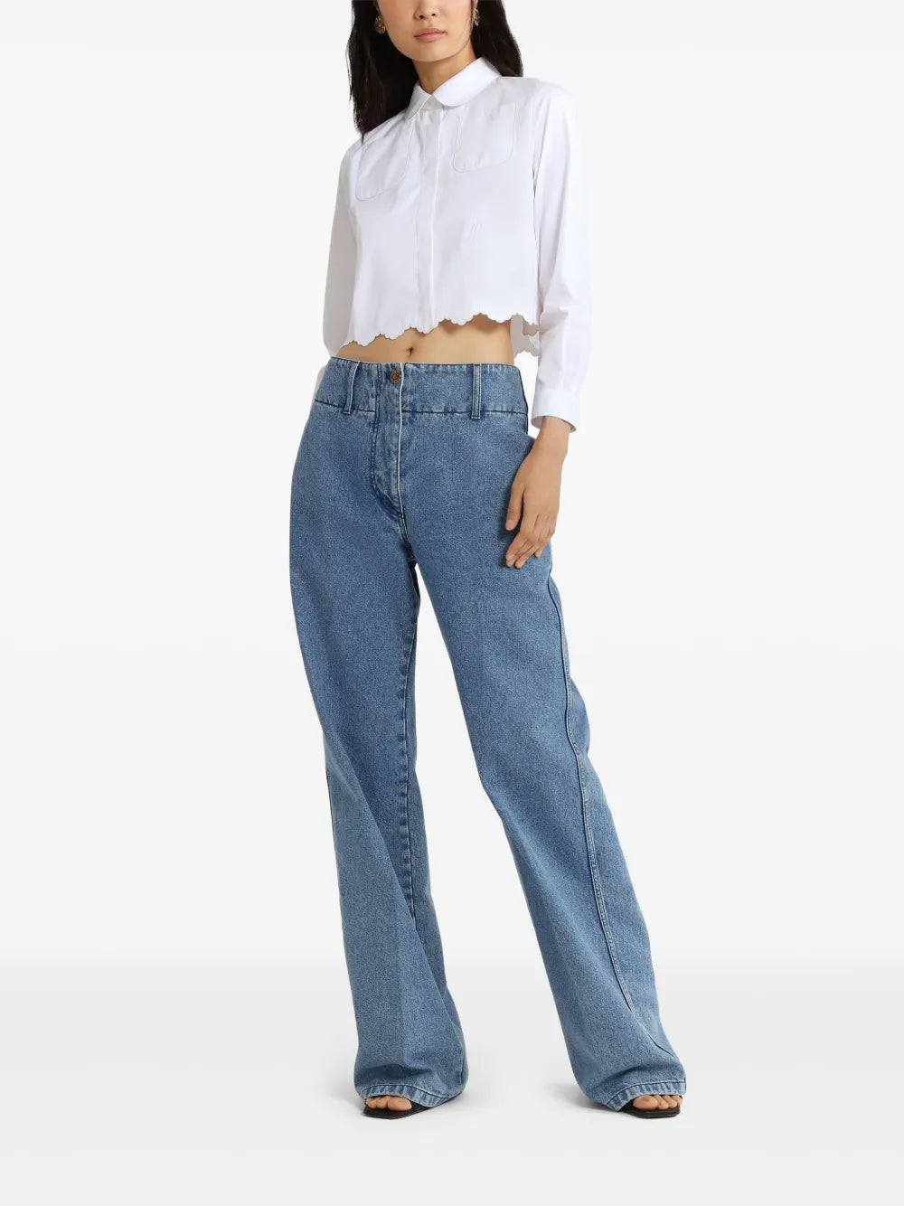 Cropped Scalloped Poplin Shirt