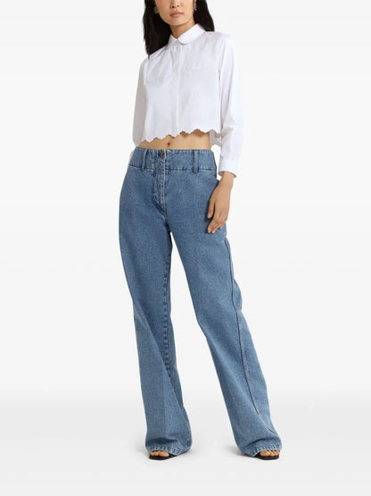 Cropped Scalloped Poplin Shirt