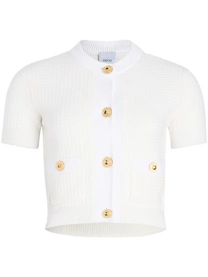 Cropped Waffle-Knit Cardigan