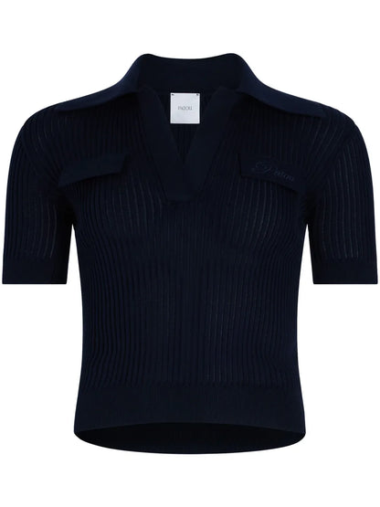 Ribbed Knit Polo Top