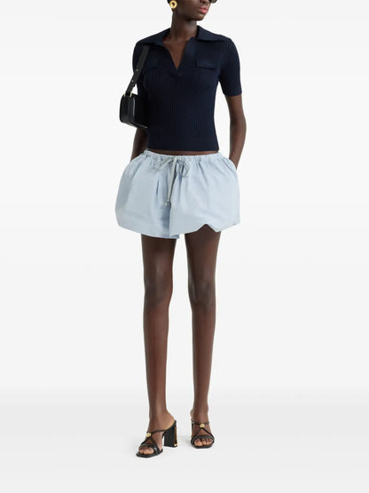 Ribbed Knit Polo Top