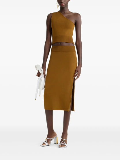 Zip-Decorative Midi Skirt