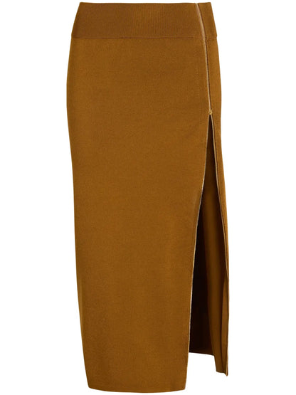 Zip-Decorative Midi Skirt