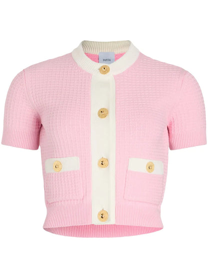 Cropped Waffle-Knit Cardigan