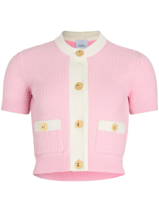 Cropped Waffle-Knit Cardigan