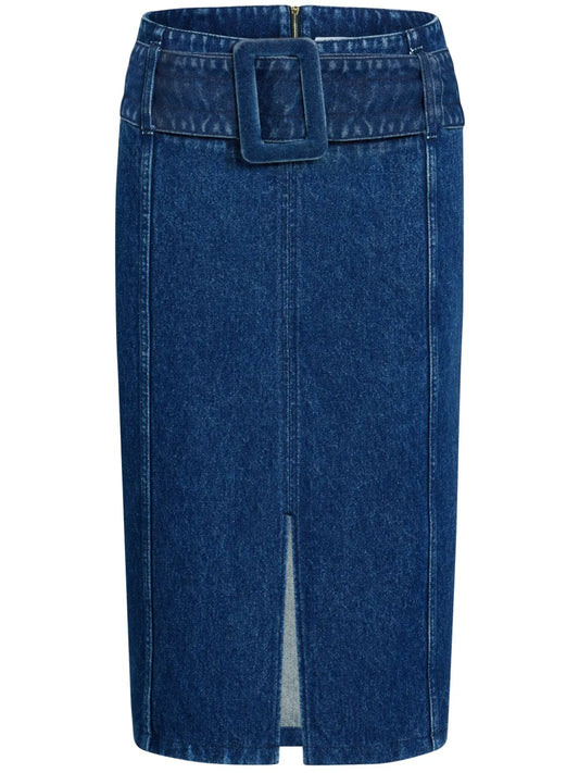 Belted Denim Midi Skirt