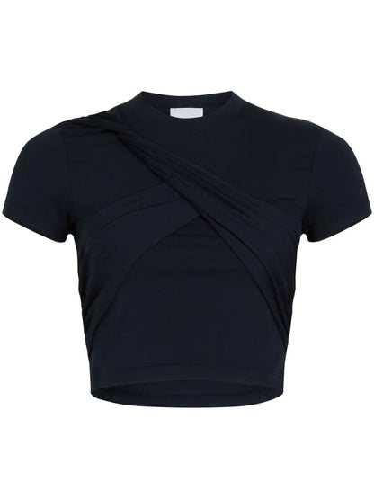 Draped Cropped Organic Cotton T-Shirt