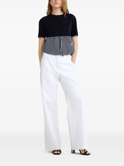 Wide-Waistband Gabardine Trousers