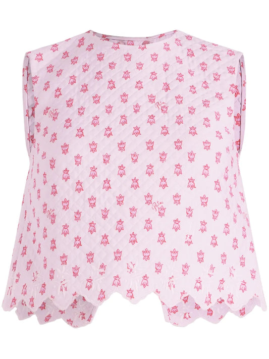 Floral-Print Quilted Crop Top