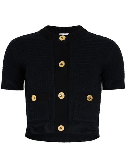 Cropped Waffle-Knit Cardigan