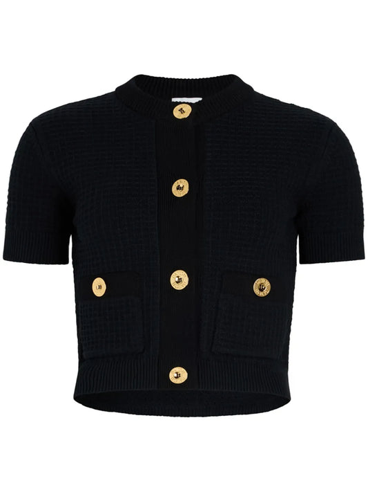 Cropped Waffle-Knit Cardigan