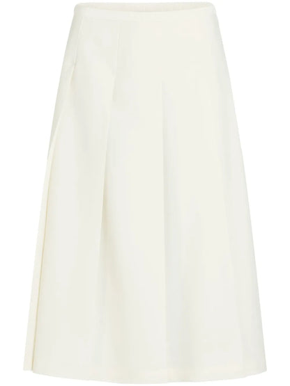 Pleated Twill Midi Skirt
