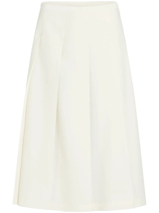 Pleated Twill Midi Skirt