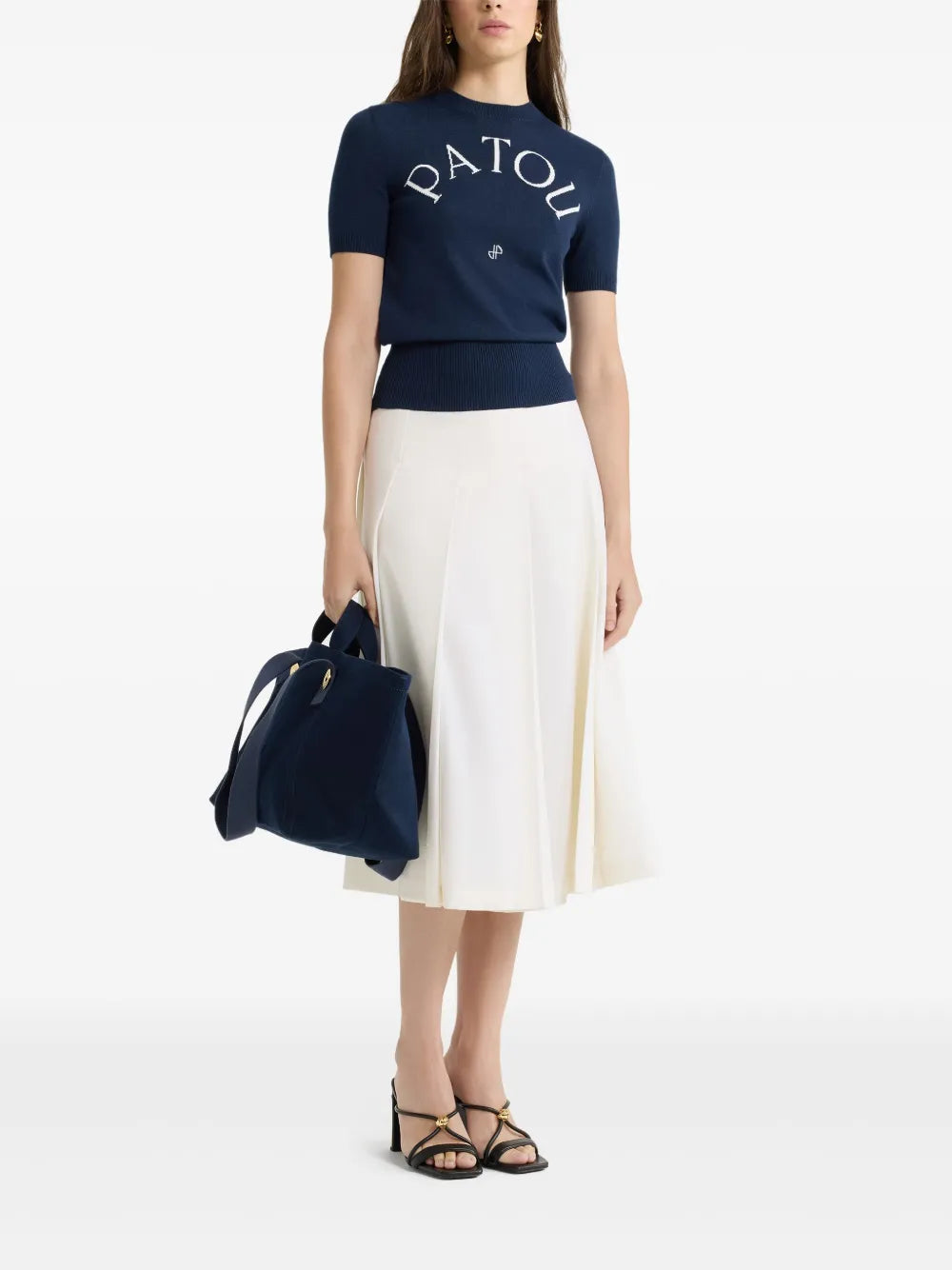 Pleated Twill Midi Skirt