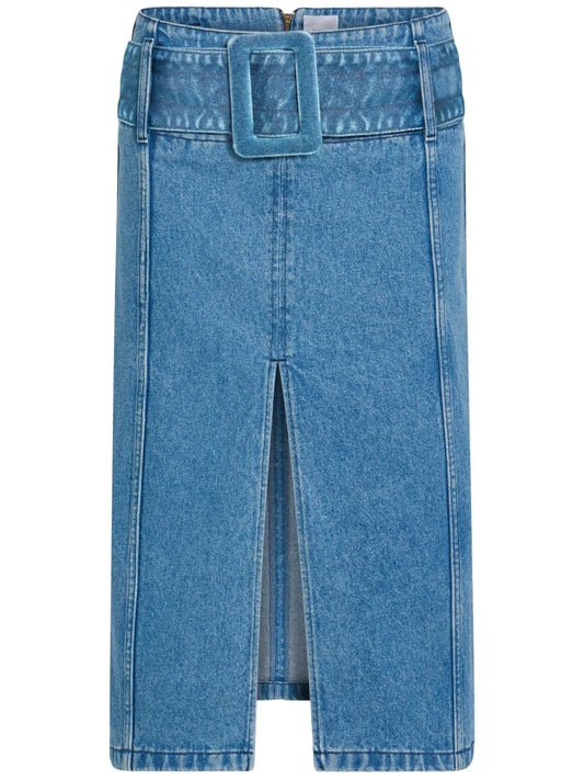 Belted Denim Midi Skirt