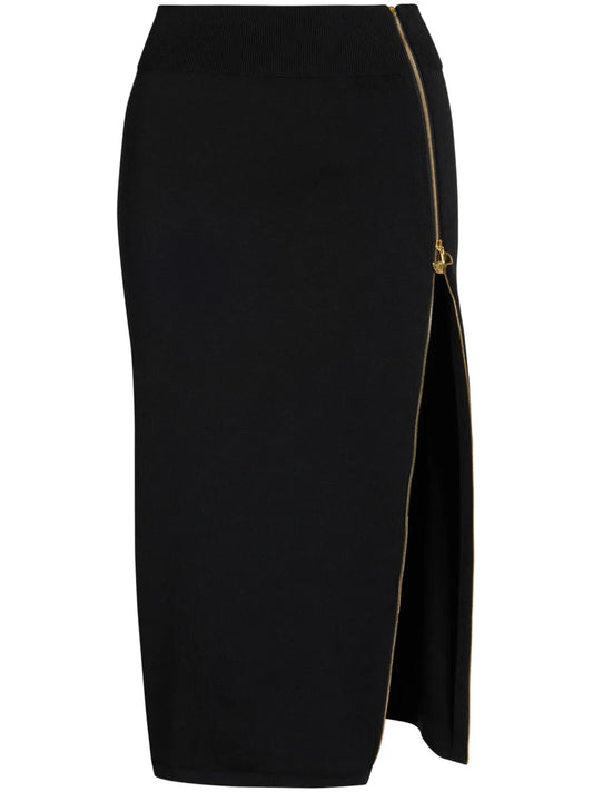 Decorative-Zip Midi Skirt