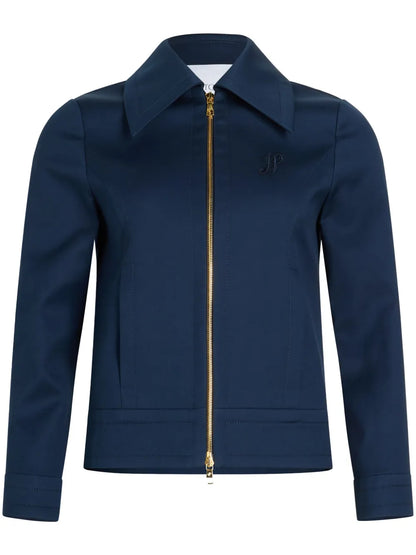 Zip-Up Cropped Twill Jacket