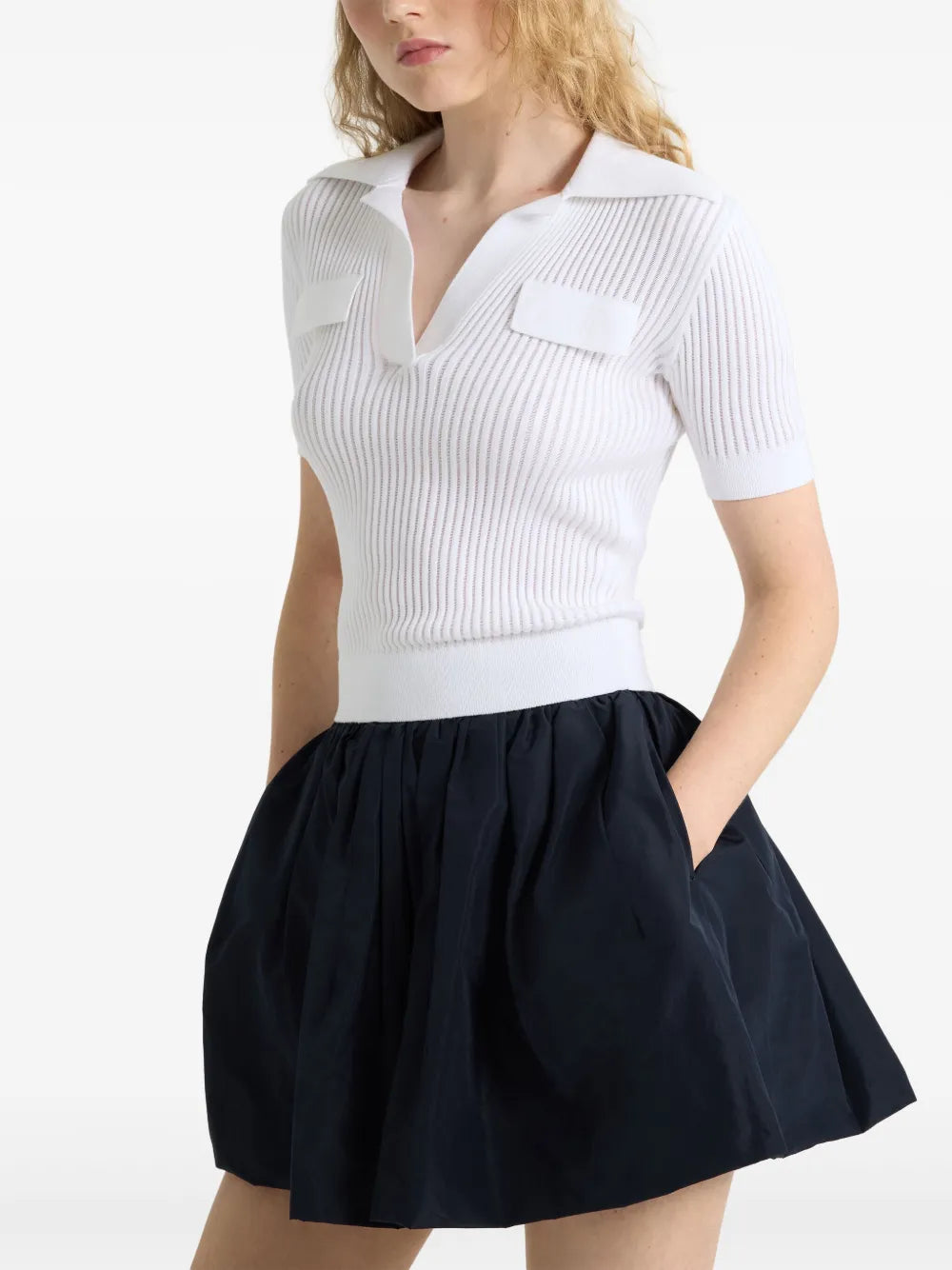 Ribbed Knit Polo Top