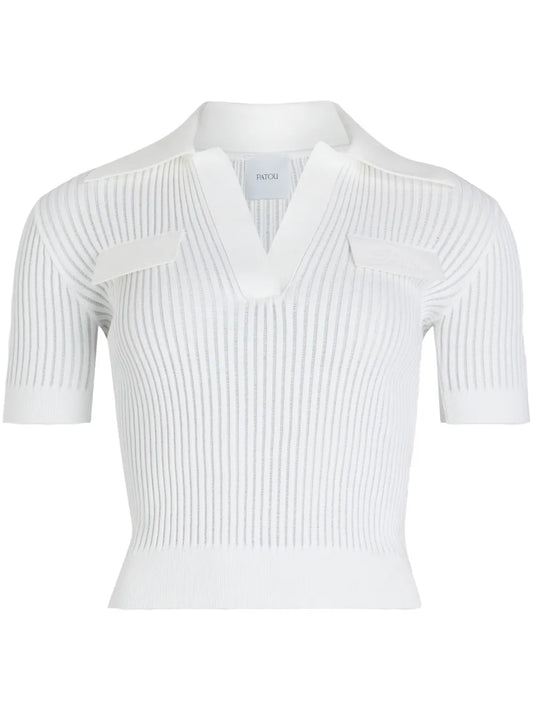 Ribbed Knit Polo Top