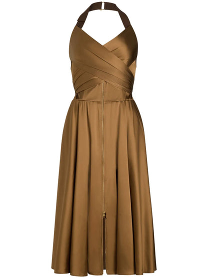 Halterneck Satin Midi Dress