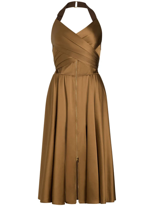 Halterneck Satin Midi Dress