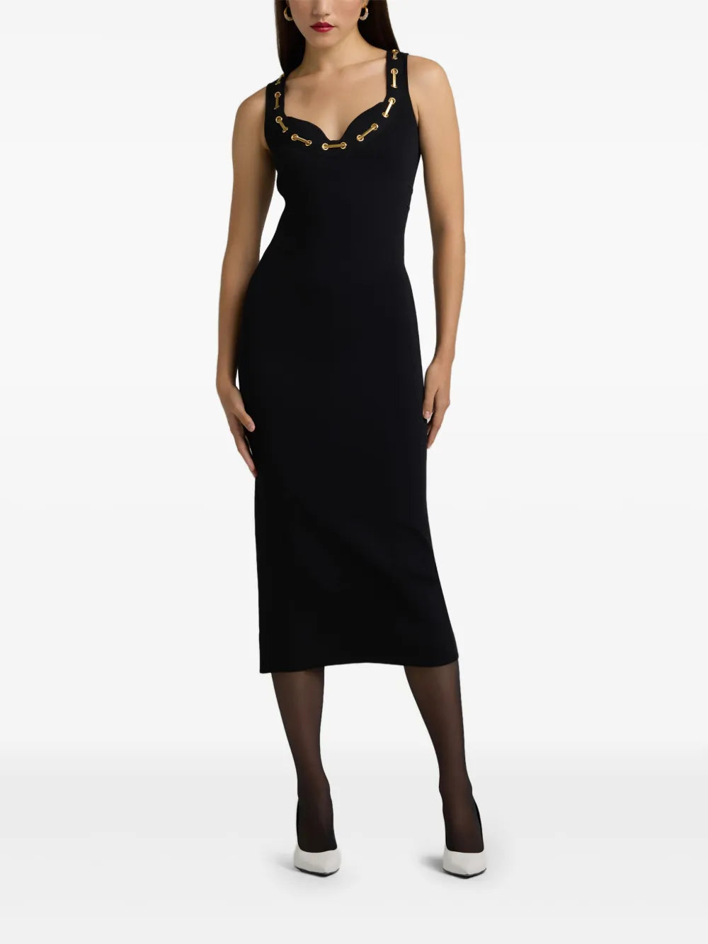 Eyelet-Detail Midi Dress