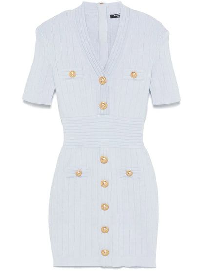 Button-Detail Knitted Mini Dress