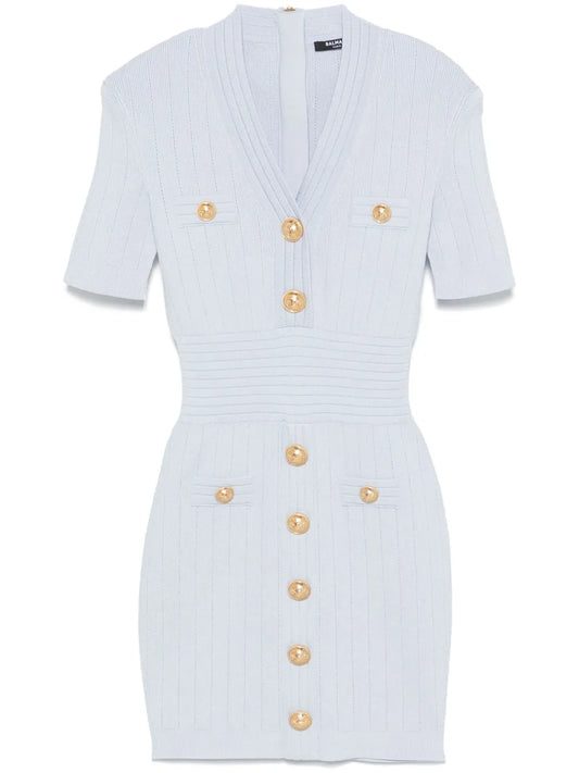 Button-Detail Knitted Mini Dress