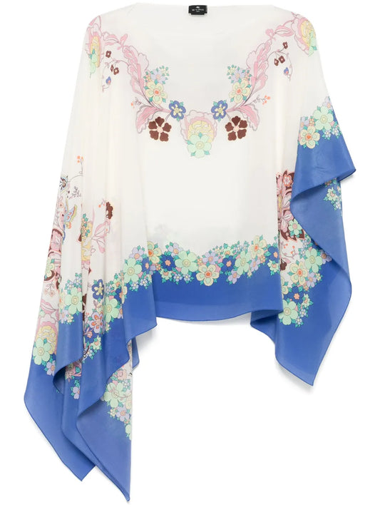 Printed Silk Poncho