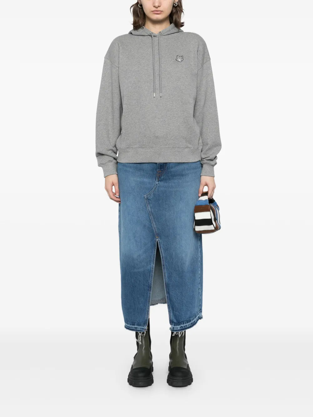 Bold-Fox-Head-Patched Hoodie