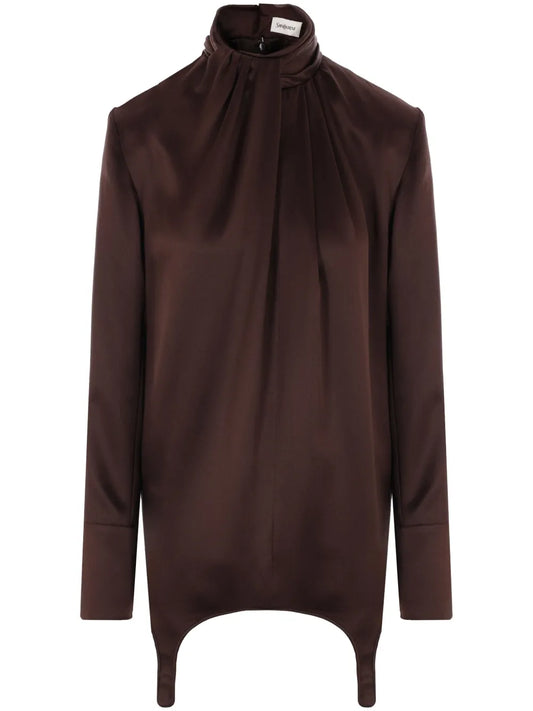 Garter-Detail Silk Blouse