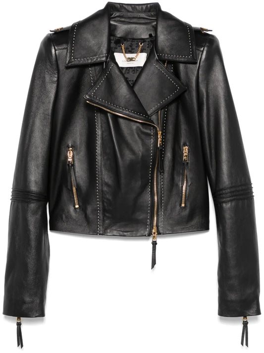 Contrasting-Stitching Biker Jacket