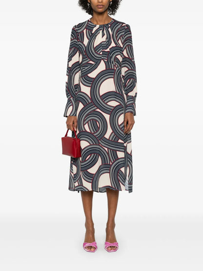 Geometric-Print Midi Dress