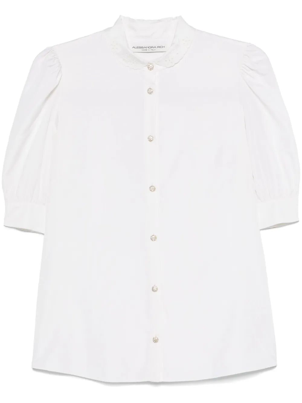 Embroidered-Collar Silk Shirt