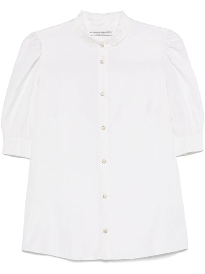Embroidered-Collar Silk Shirt