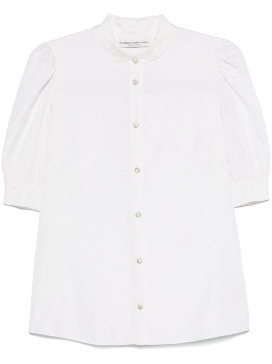 Embroidered-Collar Silk Shirt