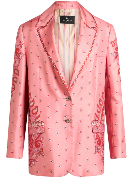 Paisley-Print Silk Blazer