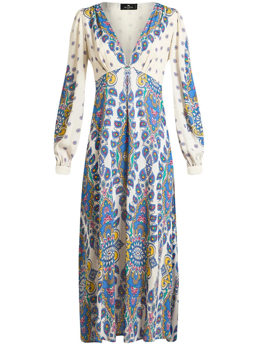 Paisley-Print Midi Dress