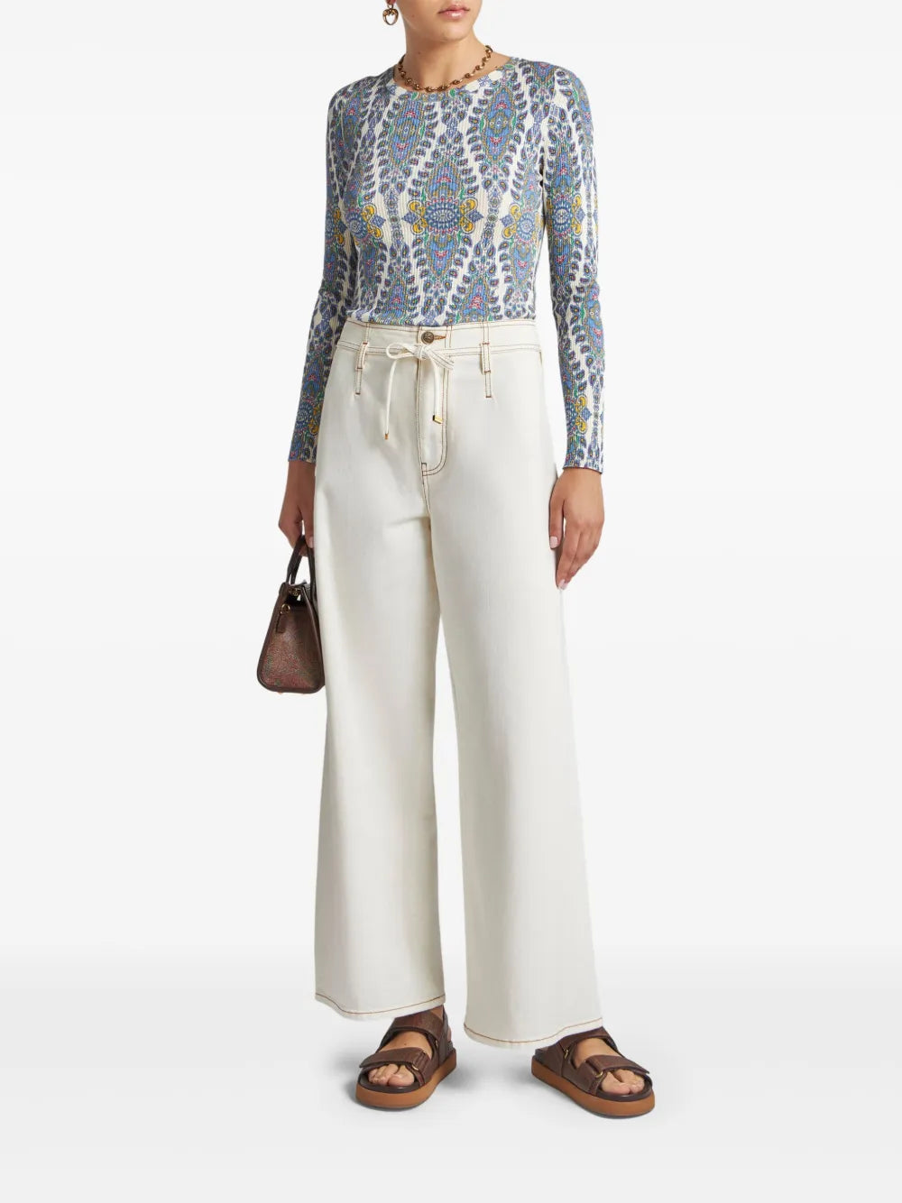 Paisley-Print Fine-Knit Sweater